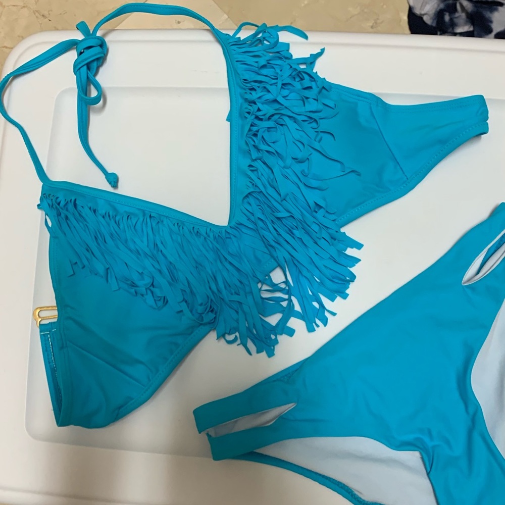 2 left! FRINGE aqua/blue bikini size SMALL